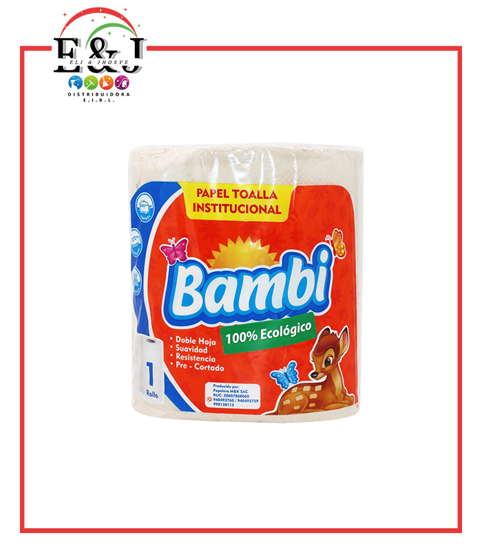 PAPEL TOALLA INSTITUCIONAL DOBLE HOJA BAMBI